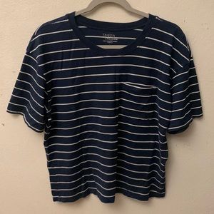 Time and Tru navy with white stripes short sleeve shirt